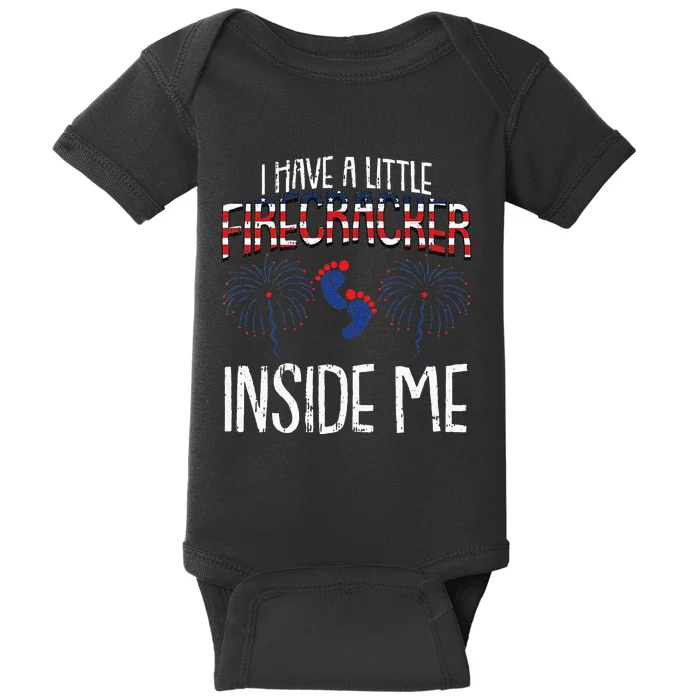 Womens Little Firecracker 4th Of July Pregnancy Announcement Baby Bodysuit