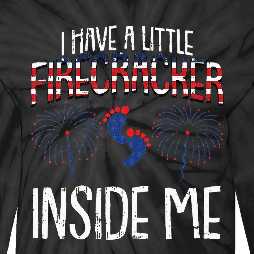 Womens Little Firecracker 4th Of July Pregnancy Announcement Tie-Dye Long Sleeve Shirt