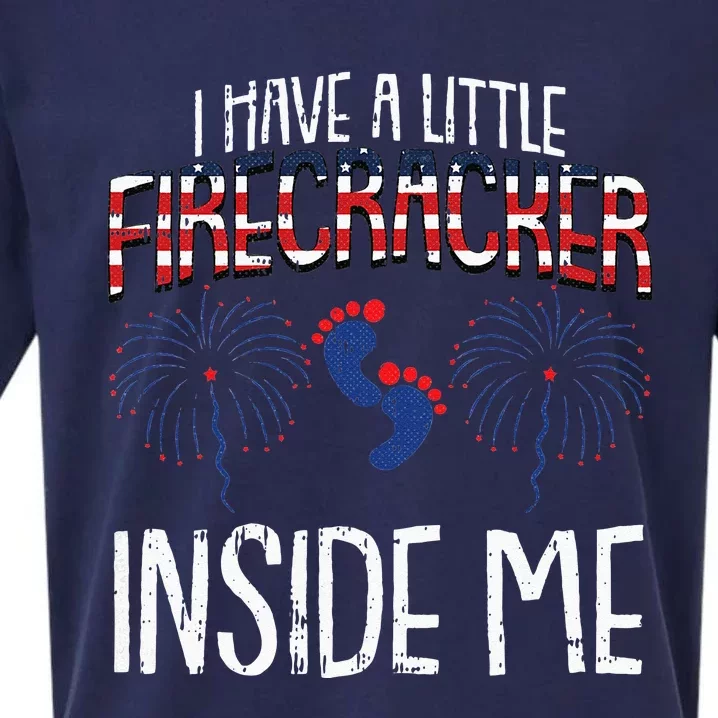 Womens Little Firecracker 4th Of July Pregnancy Announcement Sueded Cloud Jersey T-Shirt