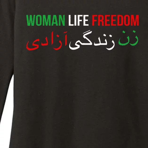 Woman Life Freedom Iran English Persian Protest Slogan Womens CVC Long Sleeve Shirt