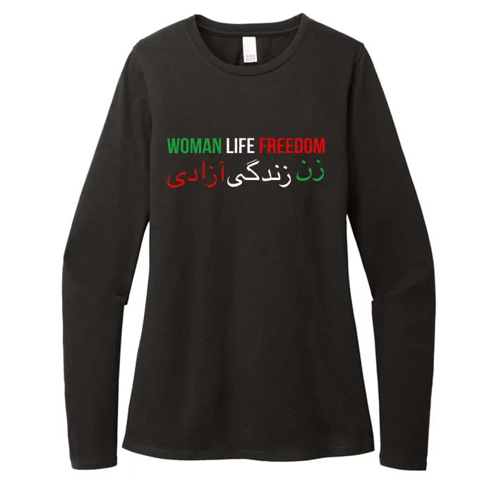 Woman Life Freedom Iran English Persian Protest Slogan Womens CVC Long Sleeve Shirt