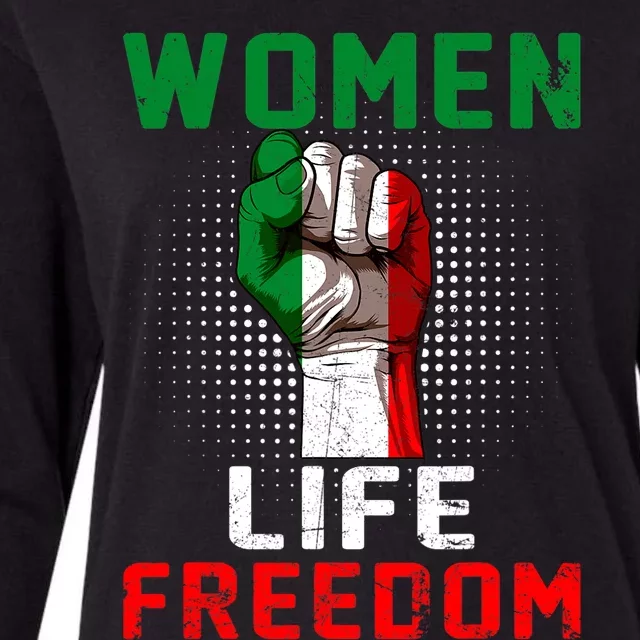 Women Life Freedom Stand With Women Iranian Flag Raised Hand Womens Cotton Relaxed Long Sleeve T-Shirt