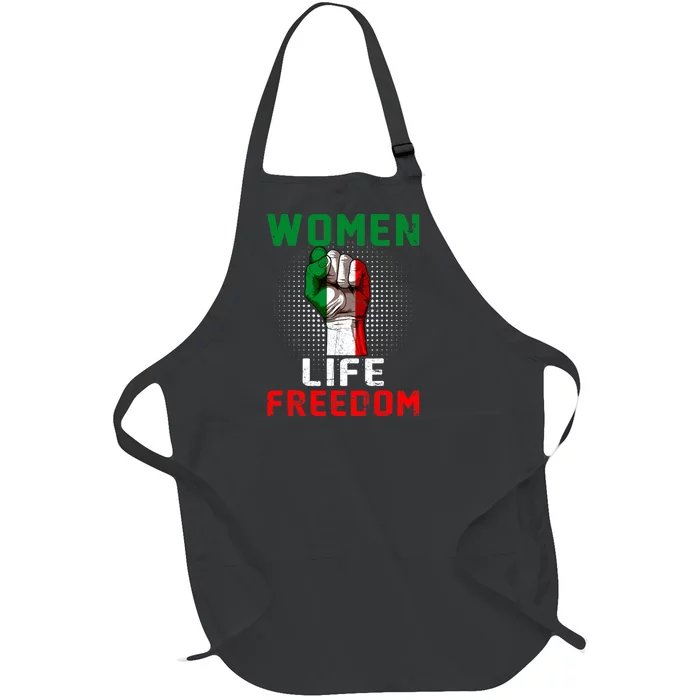 Women Life Freedom Stand With Women Iranian Flag Raised Hand Full-Length Apron With Pocket