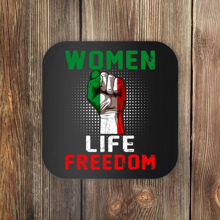 Women Life Freedom Stand With Women Iranian Flag Raised Hand Coaster