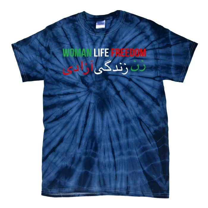 Woman Life Freedom Iran English Persian Protest Slogan Tie-Dye T-Shirt