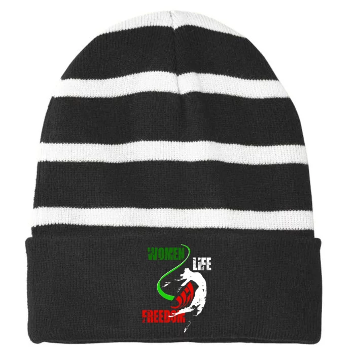 Women Life Freedom Iran Protest Striped Beanie with Solid Band