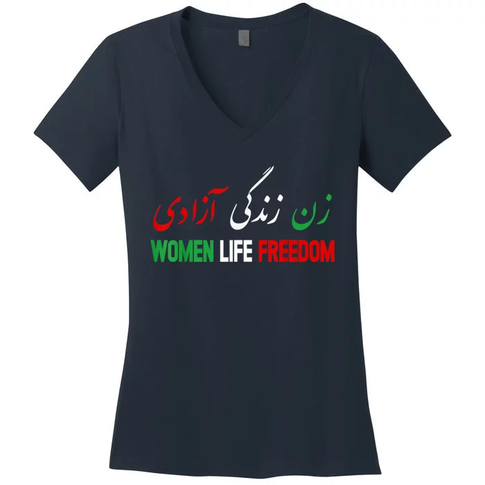 Women Life Freedom Support Persian Zan Zendegi Azadi Women's V-Neck T-Shirt