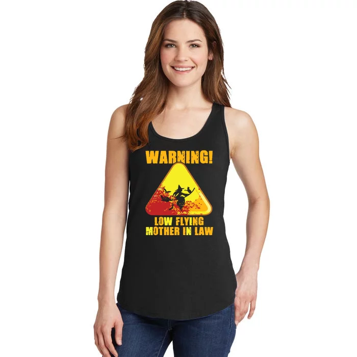 Warning Low Flying Mother In Law Funny Witch Halloween Ladies Essential Tank