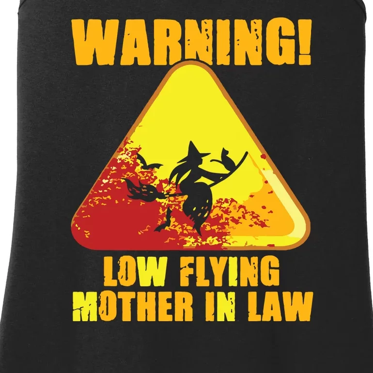 Warning Low Flying Mother In Law Funny Witch Halloween Ladies Essential Tank