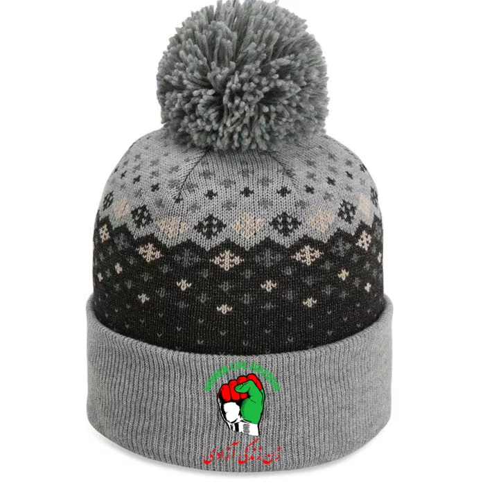 WOMEN LIFE FREEDOM Iran Flag Rise With  of Iran The Baniff Cuffed Pom Beanie