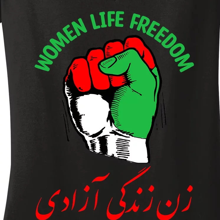 WOMEN LIFE FREEDOM Iran Flag Rise With  of Iran Women's V-Neck T-Shirt