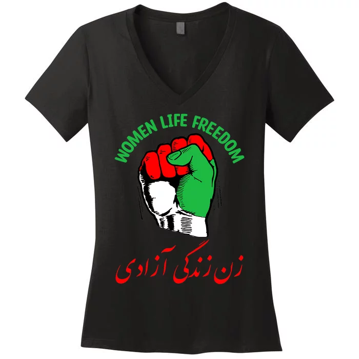 WOMEN LIFE FREEDOM Iran Flag Rise With  of Iran Women's V-Neck T-Shirt