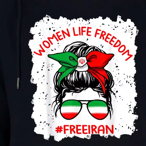 Wo Life Freedom Free Iran Cute Iranian Messy Bun Lover Womens Funnel Neck Pullover Hood