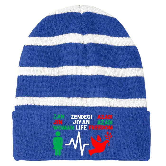 Wo Life Freedom Iran Jin Jiyan Azadi Kurdish Iranian Gift Striped Beanie with Solid Band