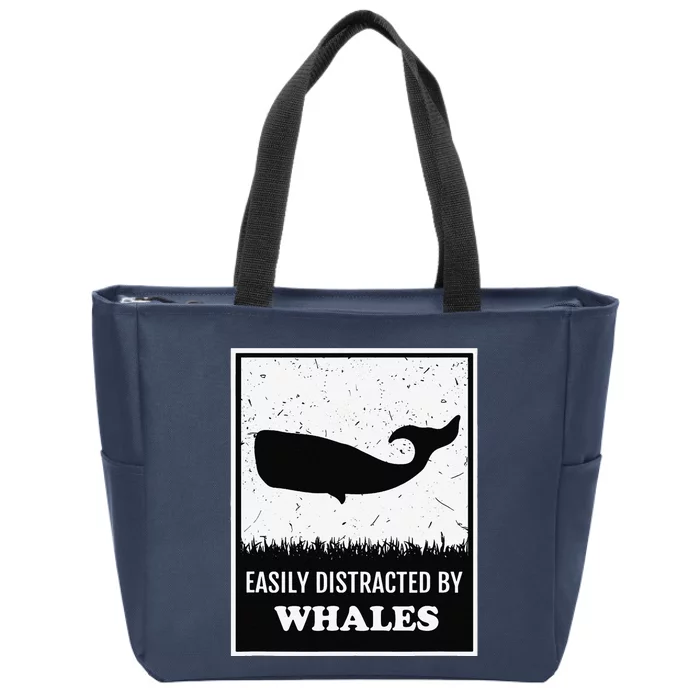 Whale Lover Funny Cetology Easily Distracted By Whales Ocean Zip Tote Bag