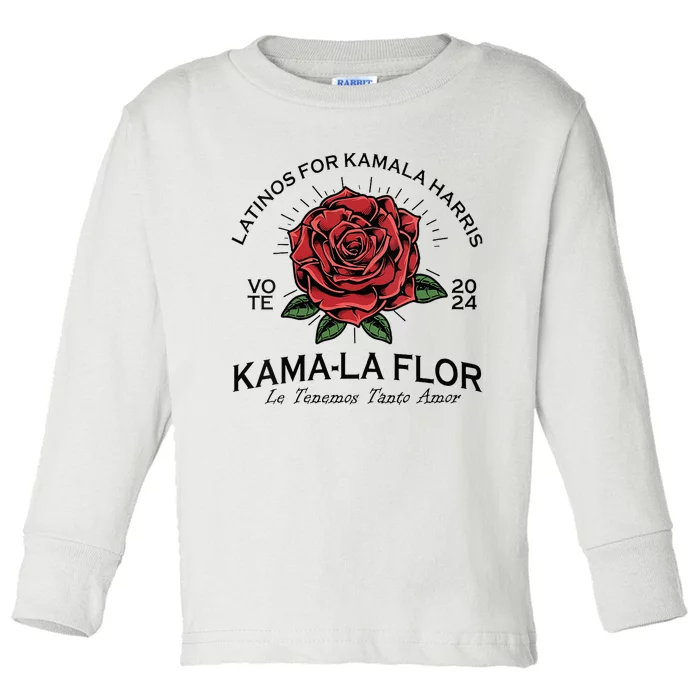 Wo Latinos For Kamala Harris 2024 Vote Kamala Flor Le Temenos Vneck Toddler Long Sleeve Shirt