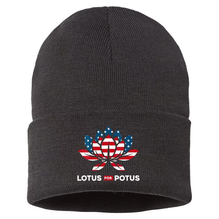 Wo Lotus For Potus Kamala Harris 2024 Sustainable Knit Beanie