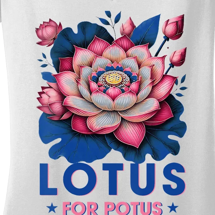 Wo Lotus For Potus Kamala Harris 2024 Women's V-Neck T-Shirt