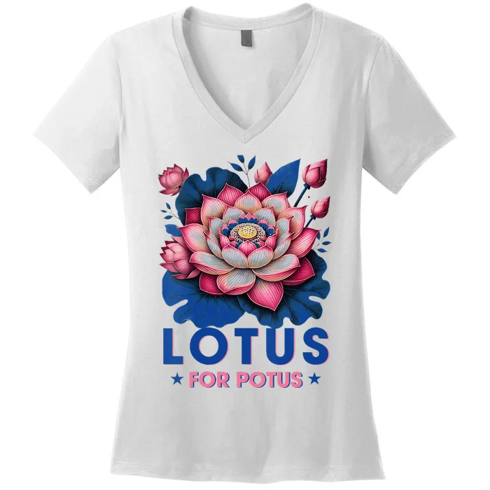 Wo Lotus For Potus Kamala Harris 2024 Women's V-Neck T-Shirt