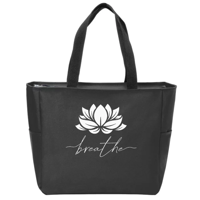 Womens Lotus Flower Line Art Summer Breathe Meditation Yoga Blossom Zip Tote Bag