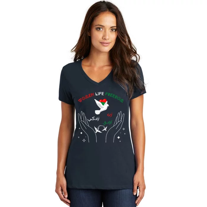 WOMEN LIFE FREEDOM Farsi Zan Zendegi Azadi Women's V-Neck T-Shirt