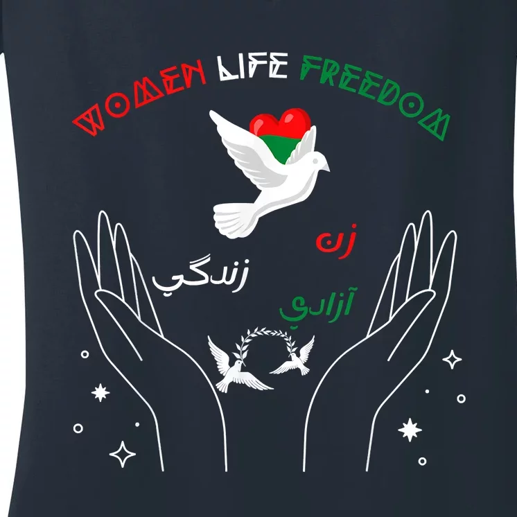 WOMEN LIFE FREEDOM Farsi Zan Zendegi Azadi Women's V-Neck T-Shirt