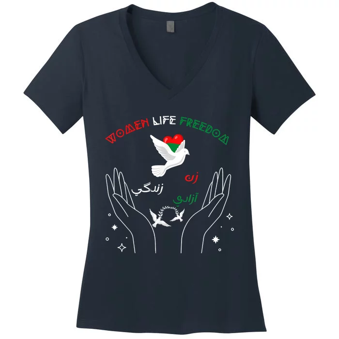 WOMEN LIFE FREEDOM Farsi Zan Zendegi Azadi Women's V-Neck T-Shirt