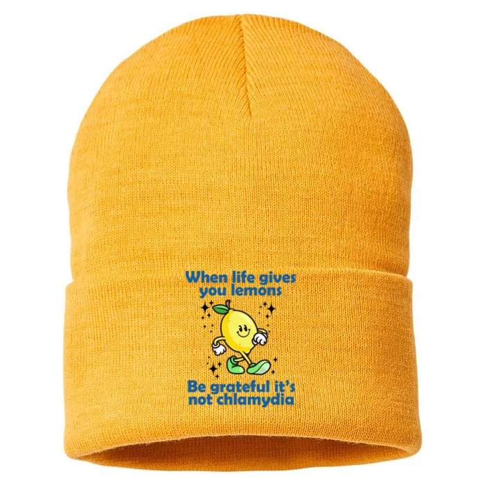 When Life Gives You Lemons Be Grateful Its Not Chlamydia Funny Sustainable Knit Beanie