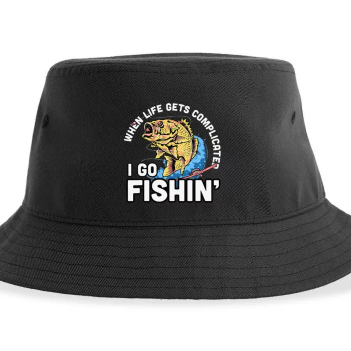 When Life Gets Complicated I Go Fishin Funny Fishing Sustainable Bucket Hat