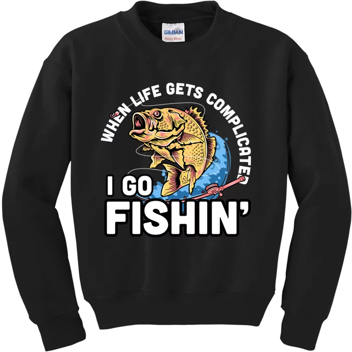 When Life Gets Complicated I Go Fishin Funny Fishing Kids Sweatshirt