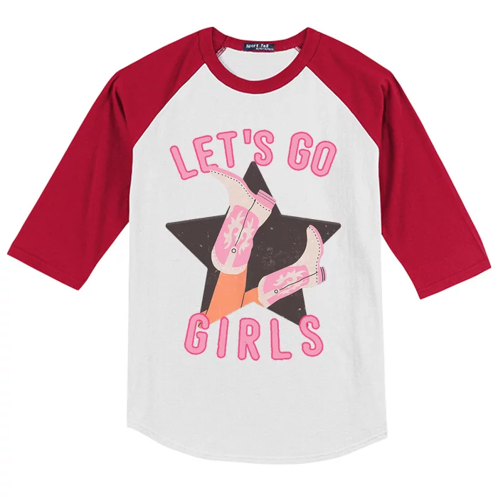 Western Lets Go Girls Bridal Bachelorette Party Matching Kids Colorblock Raglan Jersey