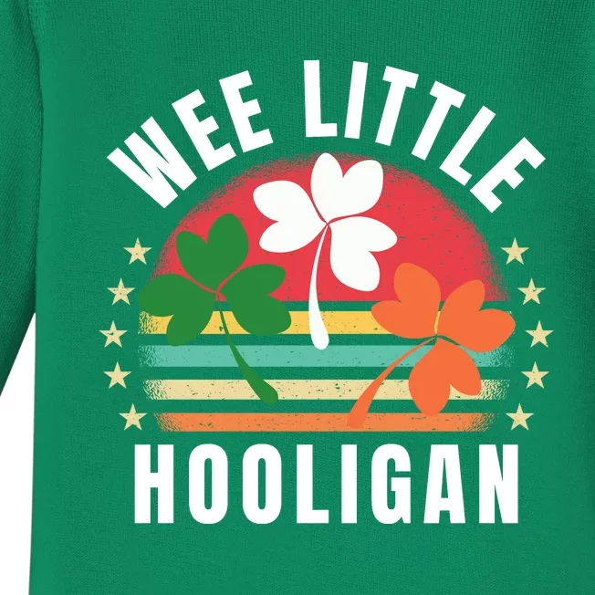 Wee Little Hooligan Funny Clovers St PatrickS Day Retro Baby Long Sleeve Bodysuit