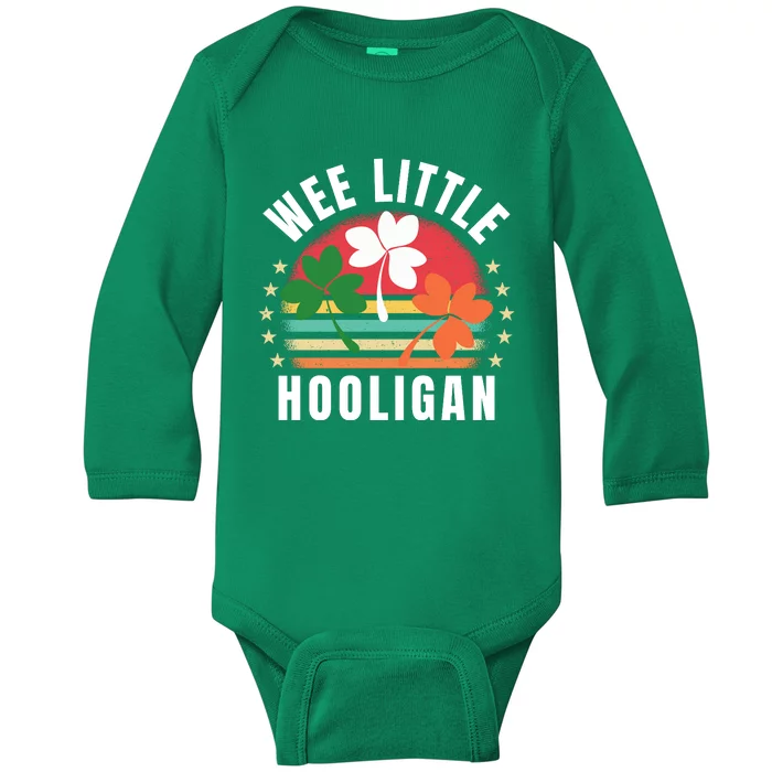 Wee Little Hooligan Funny Clovers St PatrickS Day Retro Baby Long Sleeve Bodysuit