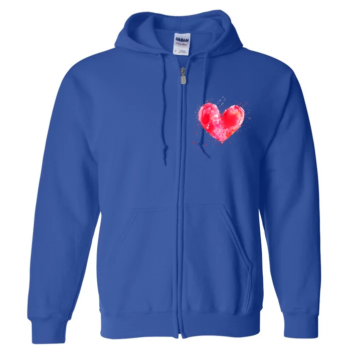 Watercolor Love Heart Graphic Valentine's Day Gift Full Zip Hoodie