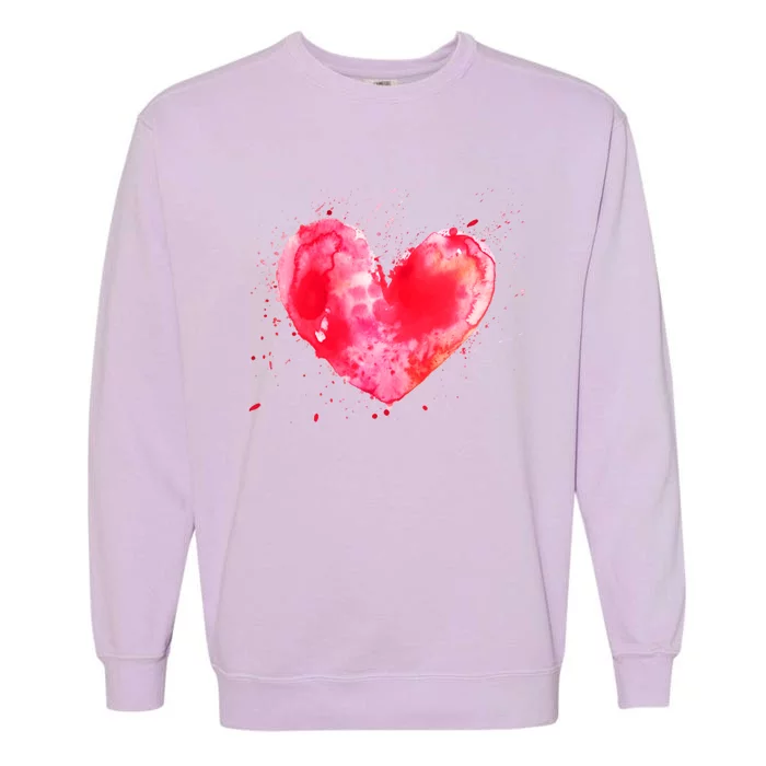 Watercolor Love Heart Graphic Valentine's Day Gift Garment-Dyed Sweatshirt