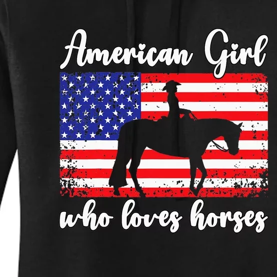 Who Loves Horses. Proud American Usa Flag Women's Pullover Hoodie