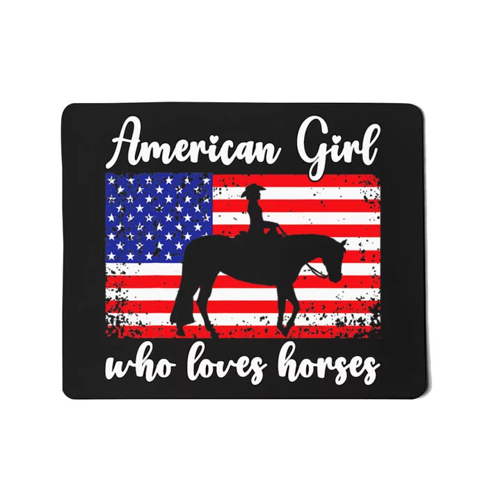 Who Loves Horses. Proud American Usa Flag Mousepad