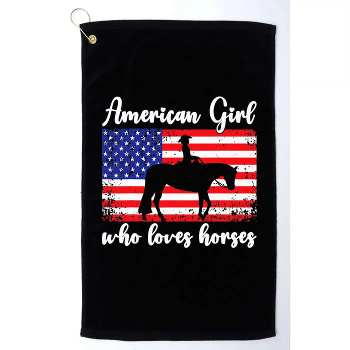 Who Loves Horses. Proud American Usa Flag Platinum Collection Golf Towel