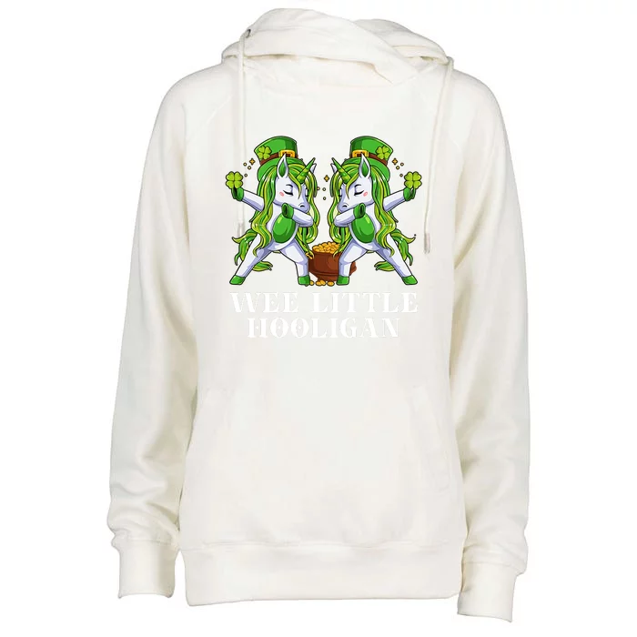 Wee Little Hooligan Unicorn Dabbing Dance Funny Cute Saint Patrick's Day Womens Funnel Neck Pullover Hood