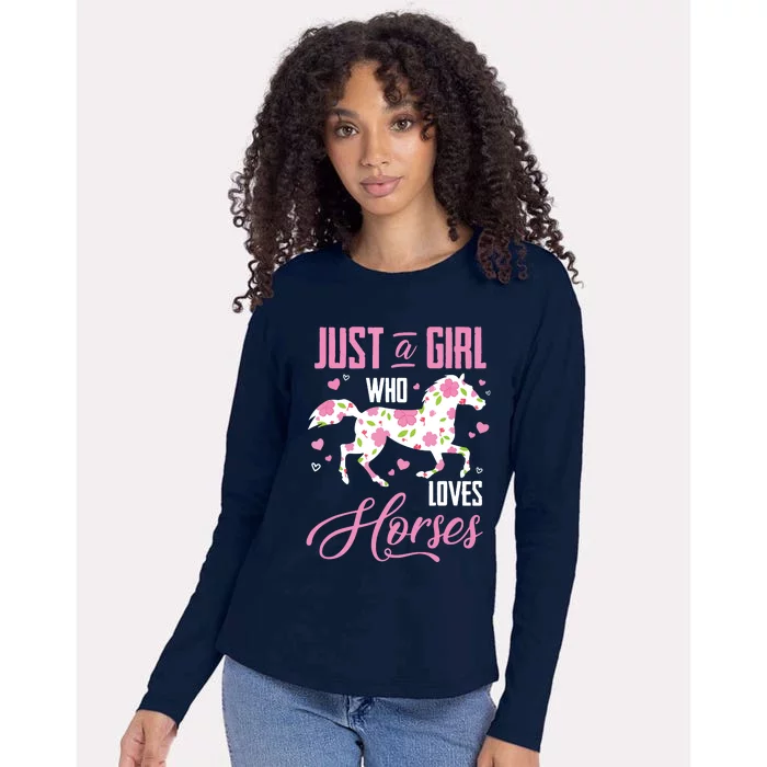 Who Loves Horses Floral Horse Equestrian Quote Womens Cotton Relaxed Long Sleeve T-Shirt