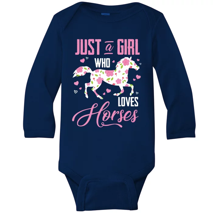 Who Loves Horses Floral Horse Equestrian Quote Baby Long Sleeve Bodysuit