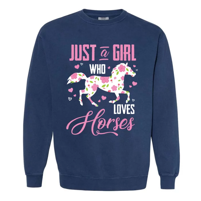 Who Loves Horses Floral Horse Equestrian Quote Garment-Dyed Sweatshirt