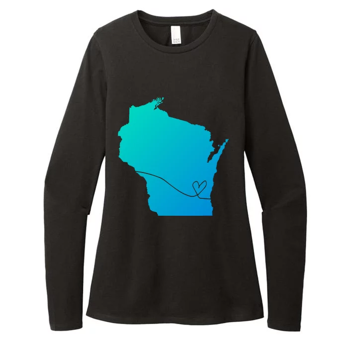 Wisconsin Love Heart Home State Midwest Wisco Vintage Retro Gift Womens CVC Long Sleeve Shirt