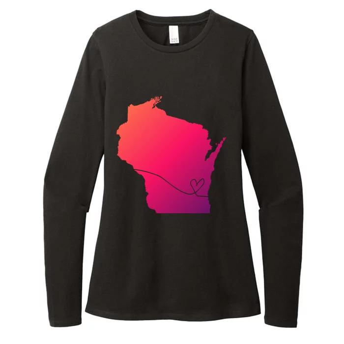 Wisconsin Love Heart Home State Midwest Wisco Vintage Retro Gift Womens CVC Long Sleeve Shirt