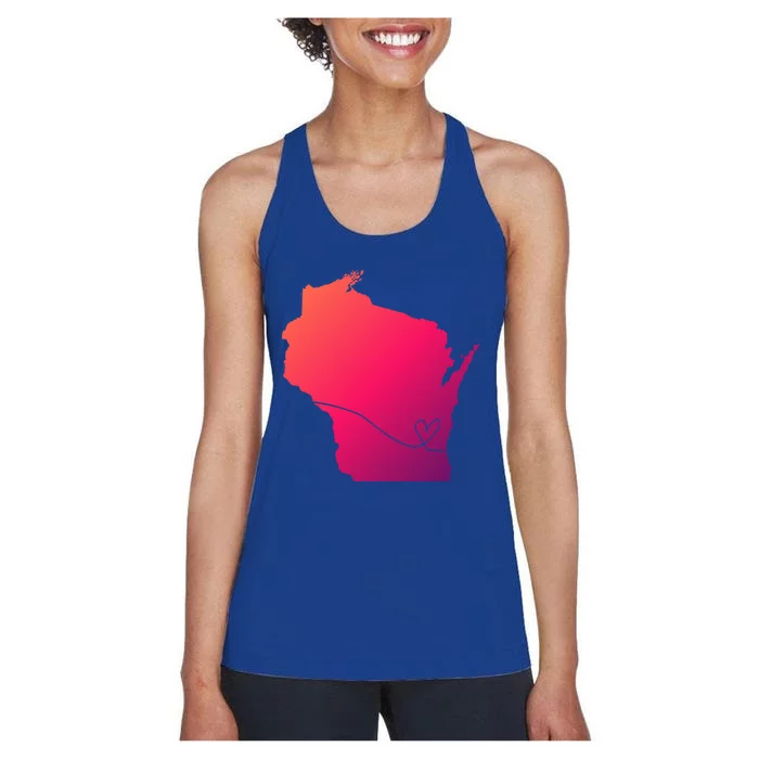 Wisconsin Love Heart Home State Midwest Wisco Vintage Retro Gift Women's Racerback Tank