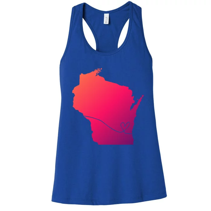 Wisconsin Love Heart Home State Midwest Wisco Vintage Retro Gift Women's Racerback Tank