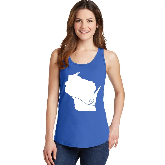 Wisconsin Love Heart Home State Midwest Wisco Vintage Retro Funny Gift Ladies Essential Tank