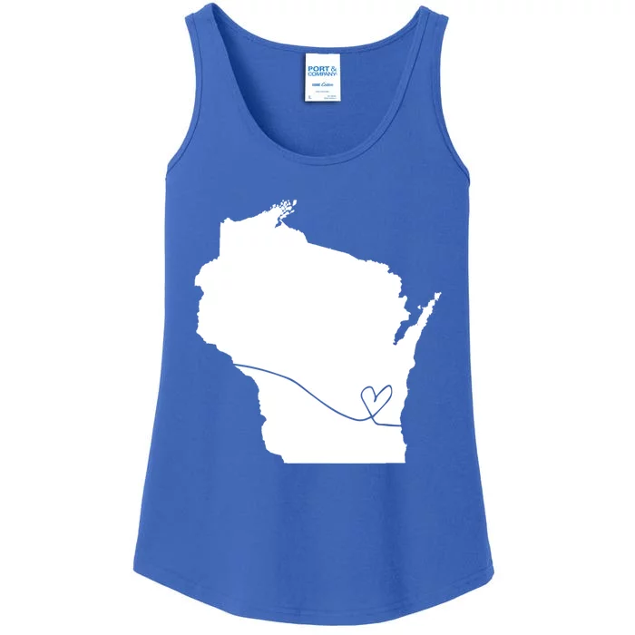 Wisconsin Love Heart Home State Midwest Wisco Vintage Retro Funny Gift Ladies Essential Tank