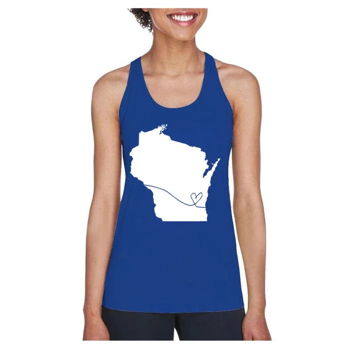 Wisconsin Love Heart Home State Midwest Wisco Vintage Retro Funny Gift Women's Racerback Tank