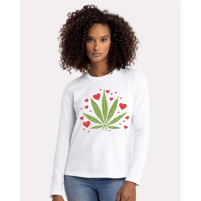 Weed Love Hearts Marijuana Cannabis Pothead 420 Gift Womens Cotton Relaxed Long Sleeve T-Shirt